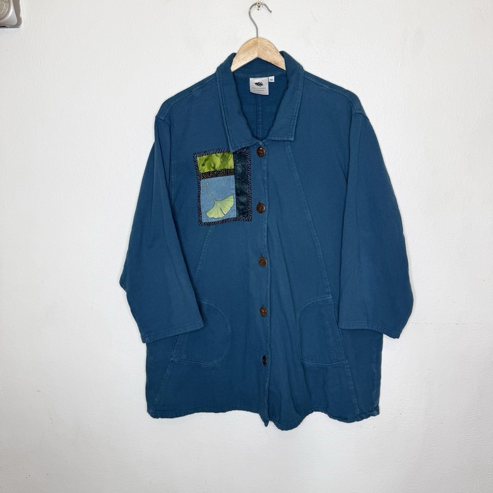 Brie Kriebel Clothing Teal Green Leaf Patch Art To Wear Artsy Jacket Womens 1X